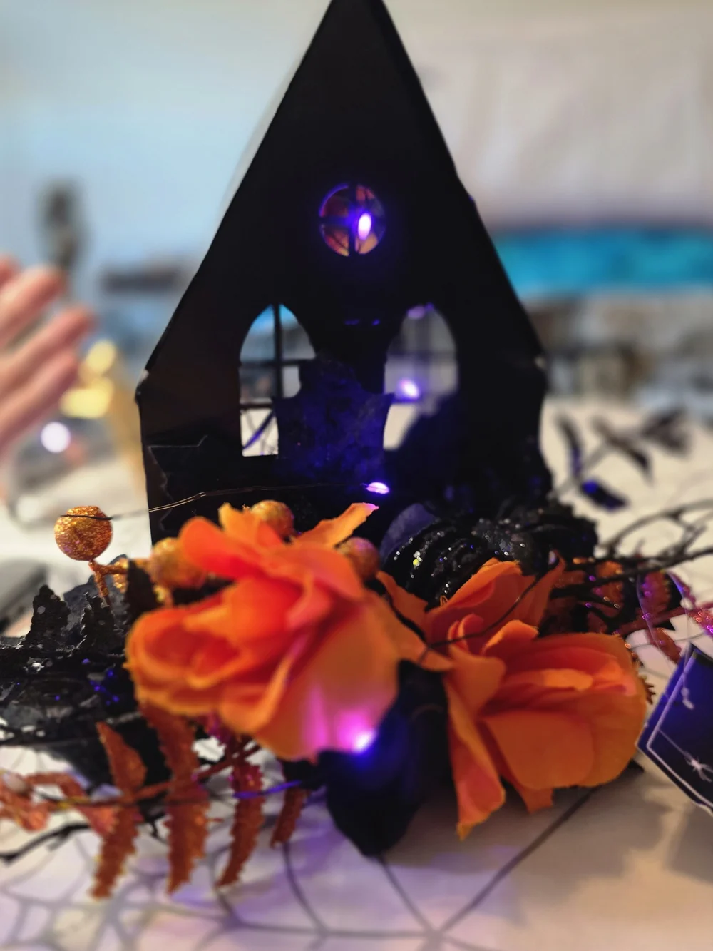 Martha Stewart Halloween Orange & Black Haunterhouse Floral Decor With Lights